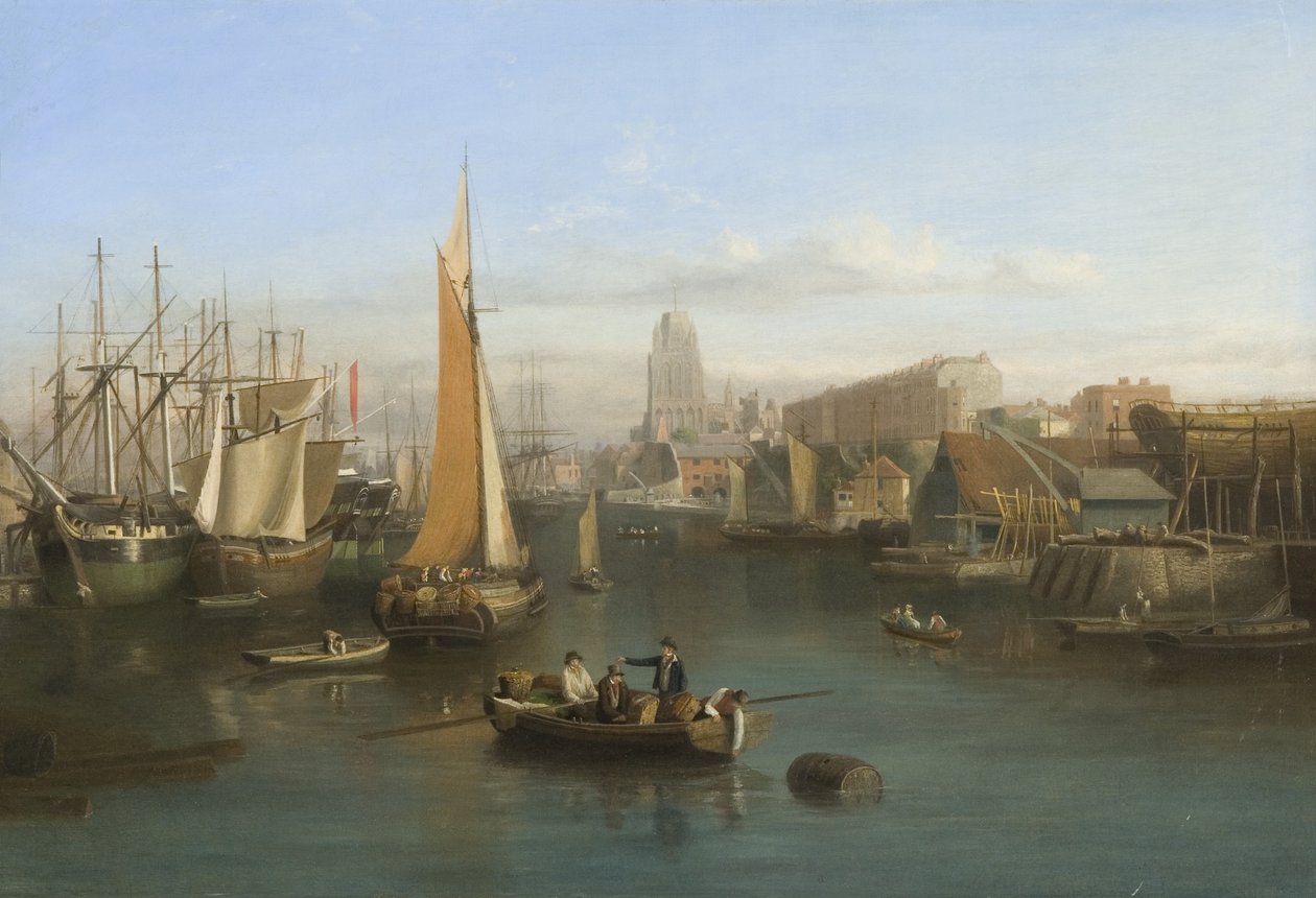 St Mary Redcliffe and Redcliffe Parade from Prince Street Bridge, c.1826 by Samuel Jackson