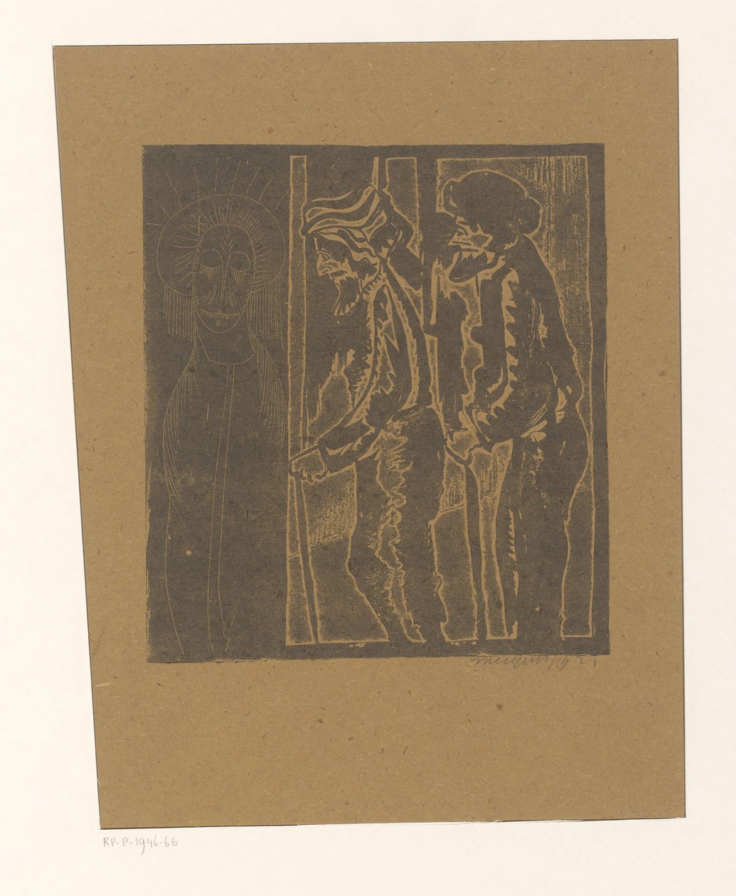 Two Men by Figure with Closed Eyes by Samuel Jessurun de Mesquita (signed by artist)