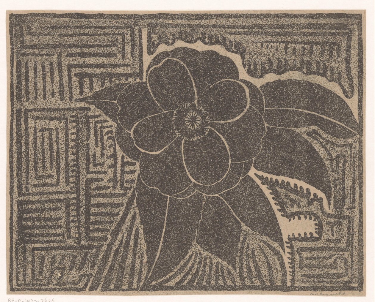 Camelia (Black; Surrounded by a Maze-like Pattern) by Samuel Jessurun de Mesquita
