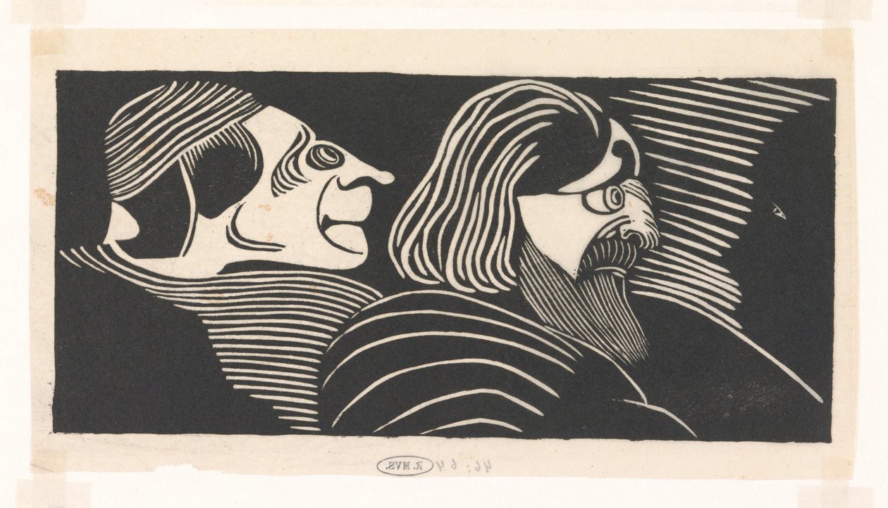 Fantasy: Two Male Profiles Facing Left, Left Profile Facing Opposite Direction by Samuel Jessurun de Mesquita