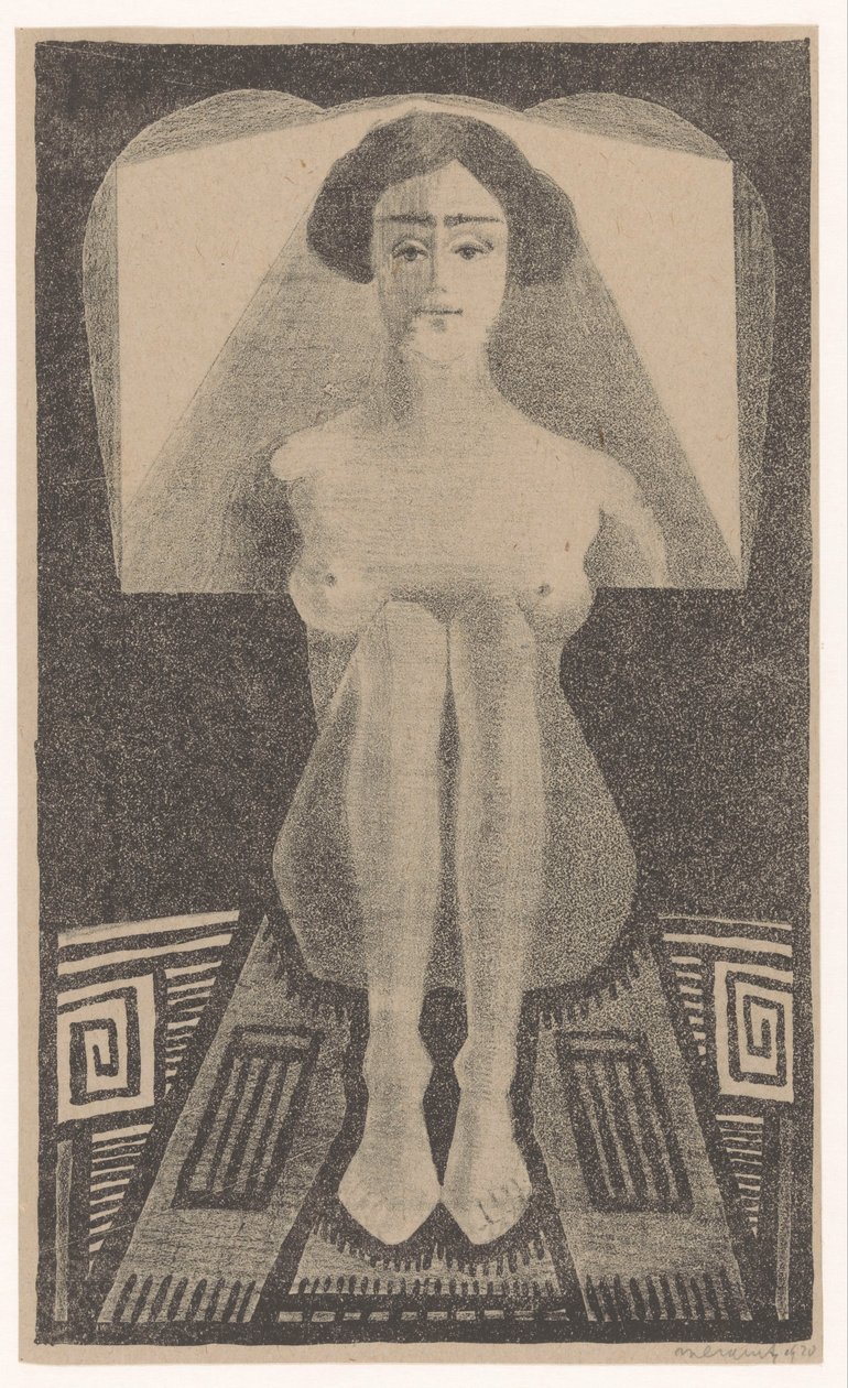 Frontal View, Seated Nude in Geometric Environment by Samuel Jessurun de Mesquita