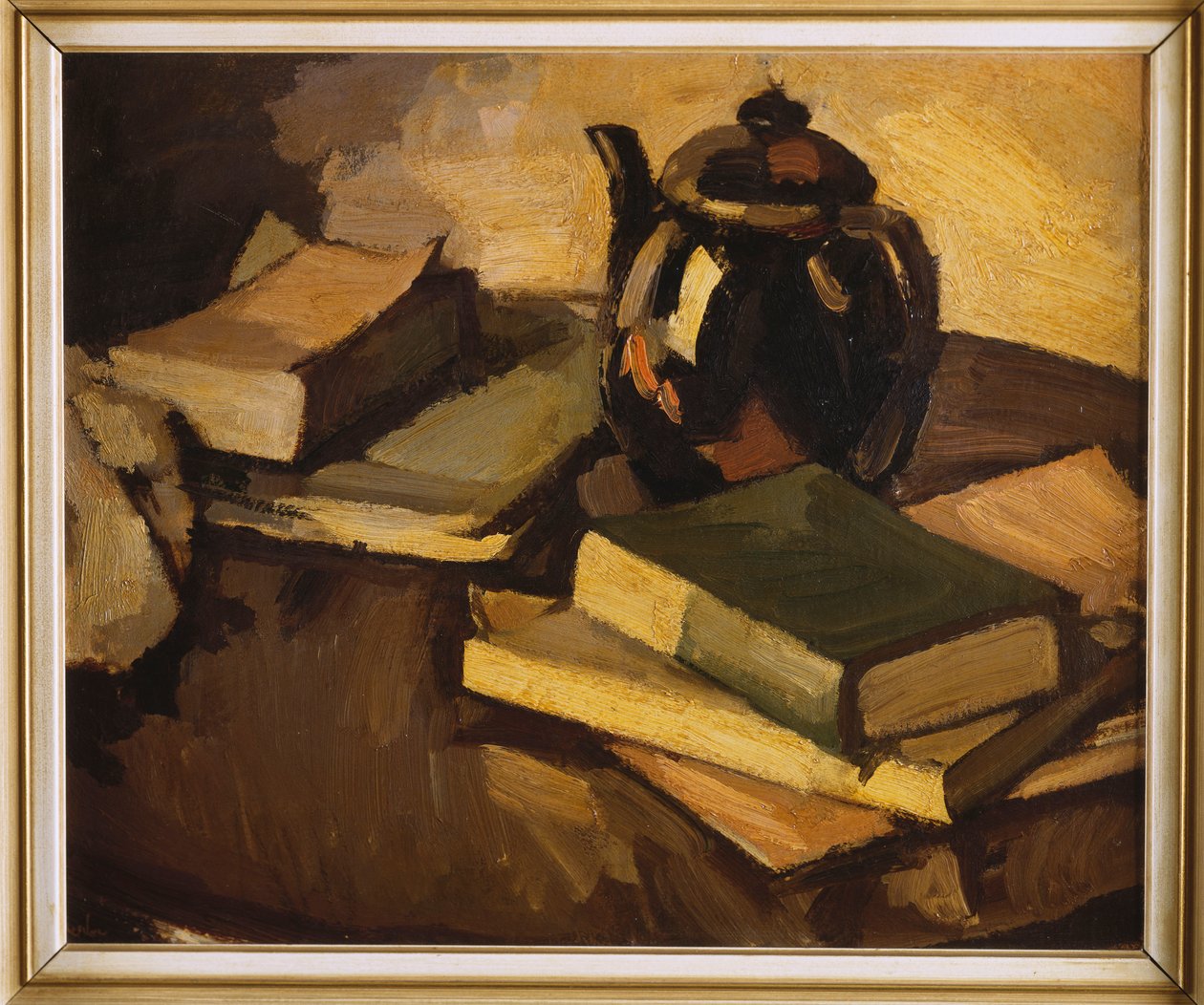 A Still Life with a Teapot and Books on a Table, c.1926 by Samuel John Peploe