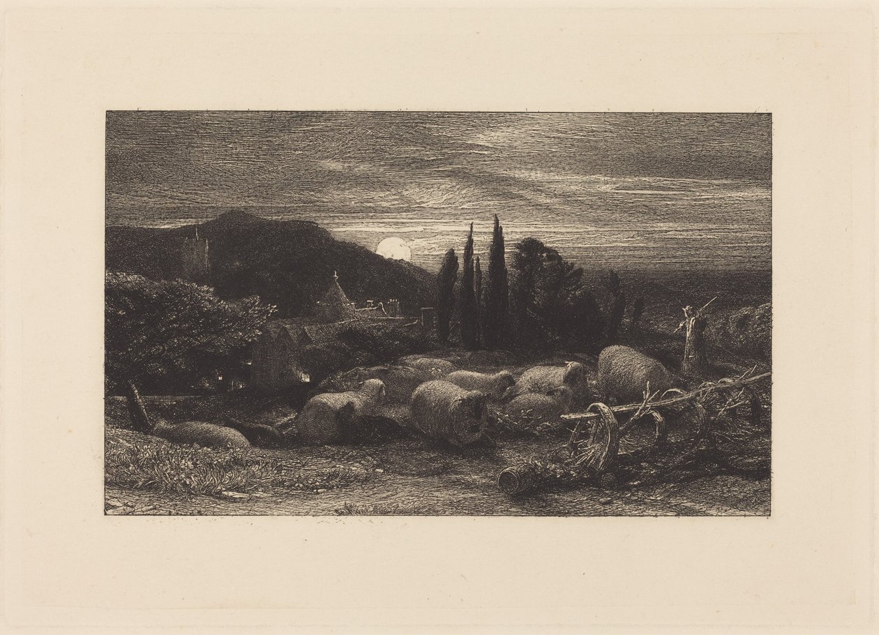 The Rising Moon, or An English Pastoral by Samuel Palmer