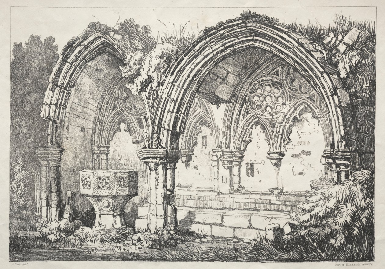 A Series of Ancient Buildings and Rural Cottages in the North of England: Part of Kirkham Abbey, 182 by Samuel Prout