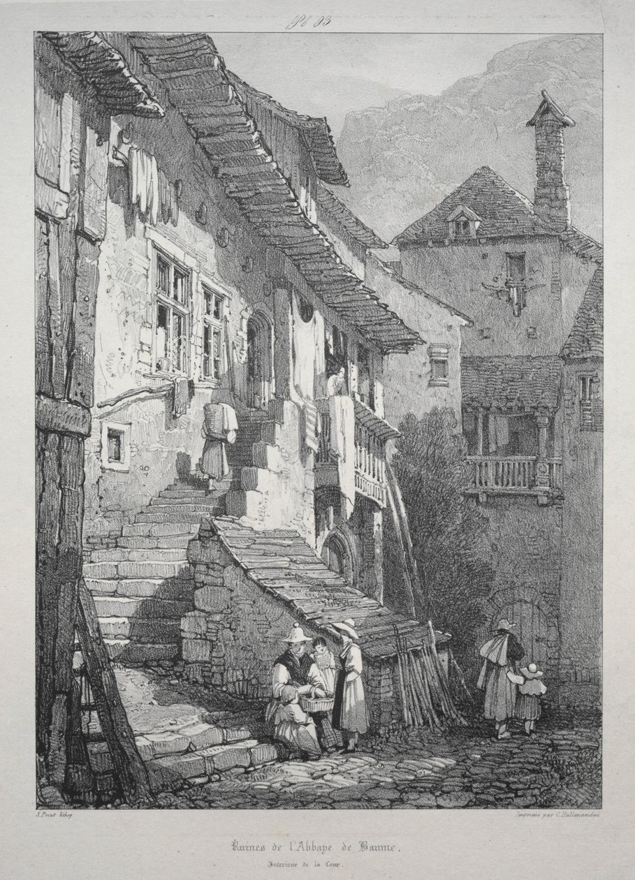 Ruins of the Abbey of Baume. Interior of the Court by Samuel Prout