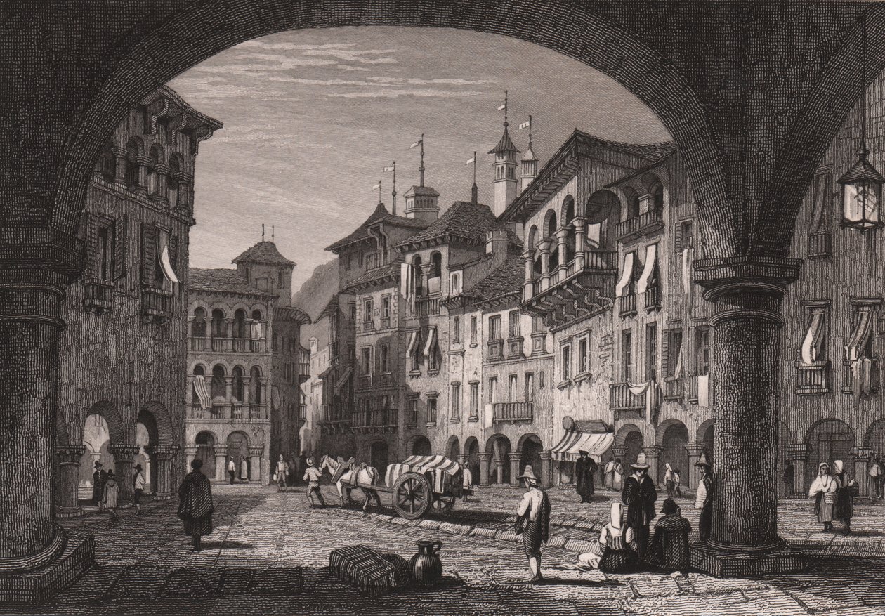 View of market square in Domodossola, Piedmont, Italy (engraving) by Samuel Prout