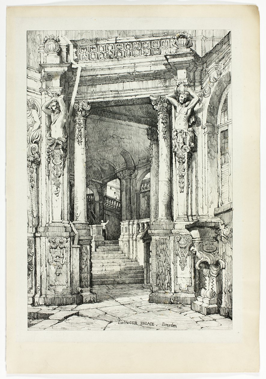 Zwinger Palace, Dresden, from Facsimiles of Sketches made in Flanders and Germany by Samuel Prout