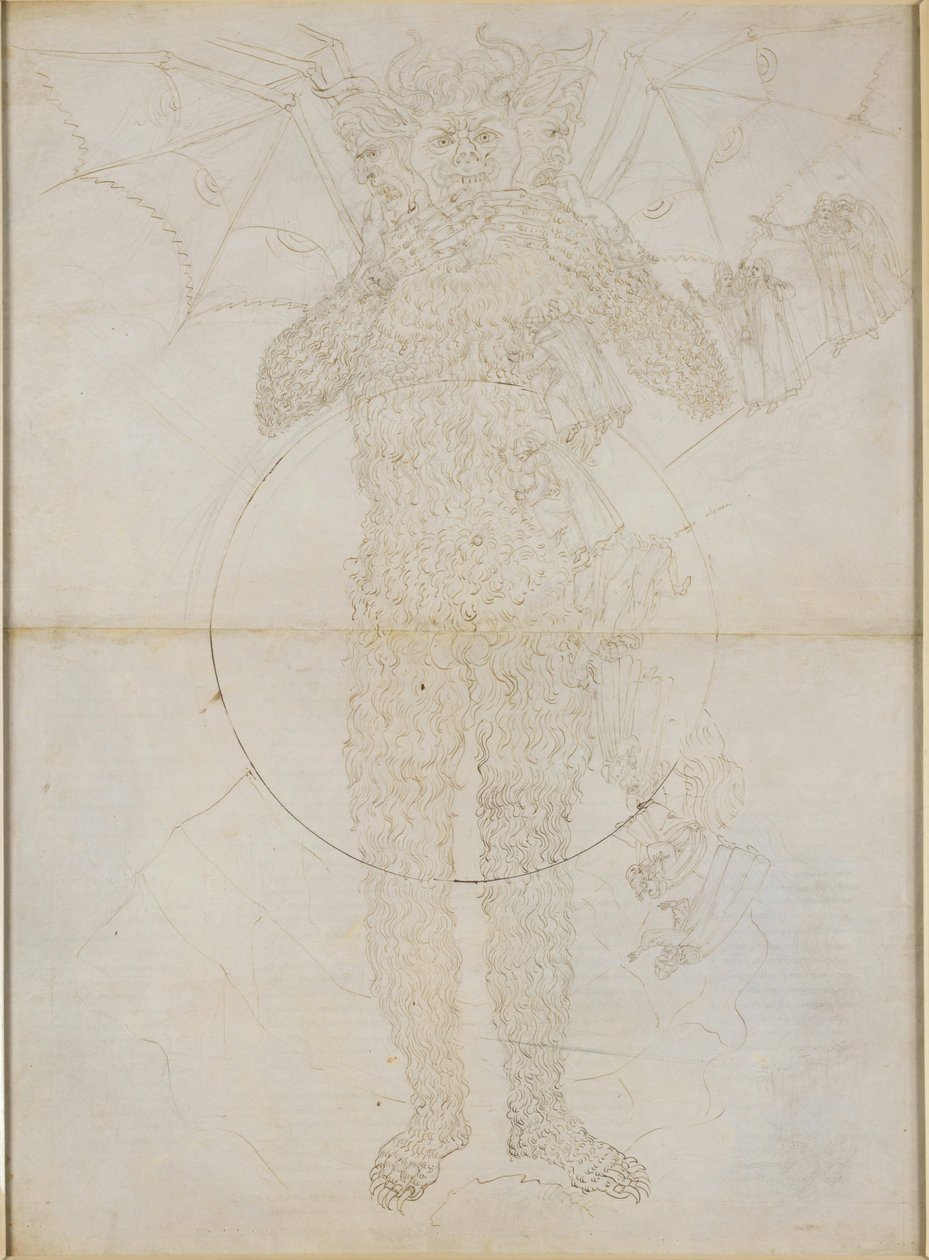 The Divine Comedy, Inferno XXXIV (2). Center of Hell: Lucifer in Full Form (The Great Satan); Farewell to the Inferno by Sandro Botticelli