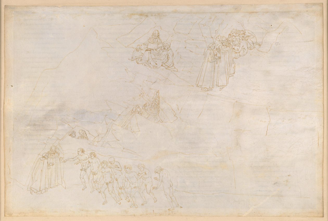 The Divine Comedy, Purgatorio IV. Ante-Purgatory: Island Ring, Base Massif and Middle Zone; Ascent and Penance of the Slothful by Sandro Botticelli