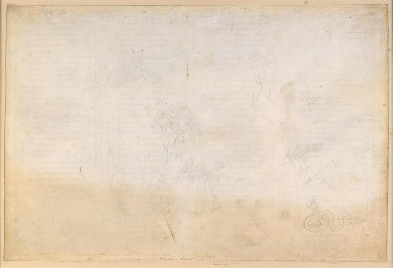 The Divine Comedy, Purgatorio VIII. Ante-Purgatory, Middle Zone: Valley of the Negligent Princes; Temptation by the Serpent; Conversation with Nino Visconti and Currado Malaspina by Sandro Botticelli