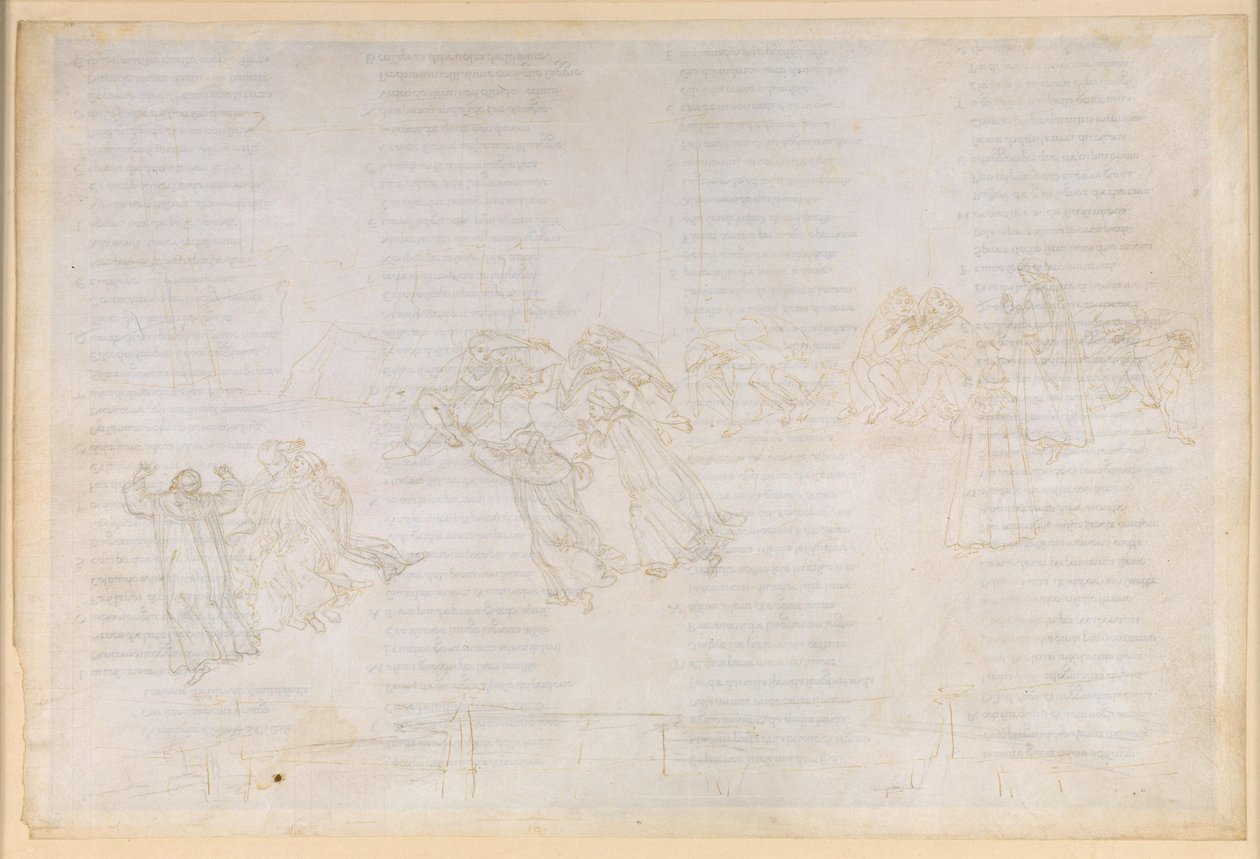 The Divine Comedy, Purgatorio XIV. Second Ring of Purgatory: Penance for Envy and Schadenfreude; Conversation between Guido del Duca and Rinieri da Calboli by Sandro Botticelli
