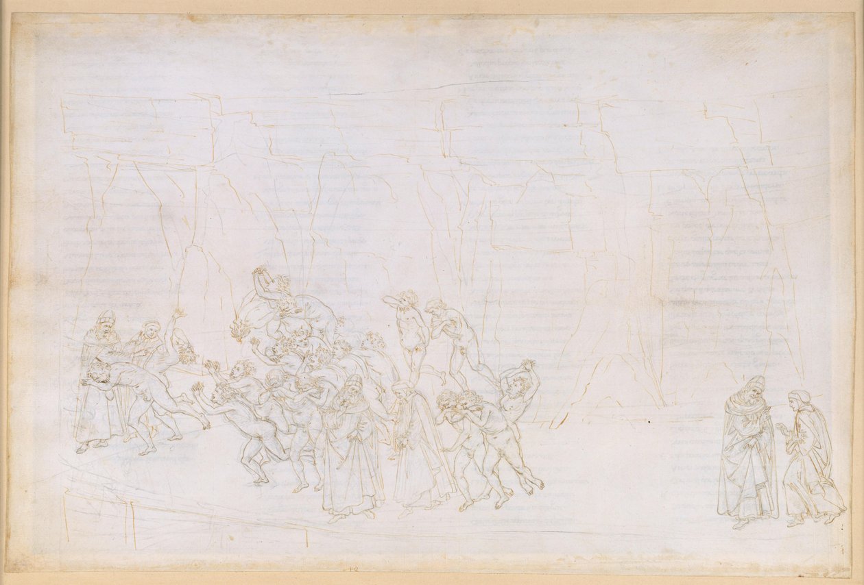 The Divine Comedy, Purgatorio XVIII. Fourth Ring: Virgil Explains to Dante the Principle of Love and the Role of Free Will; Penance of the Slothful by Sandro Botticelli