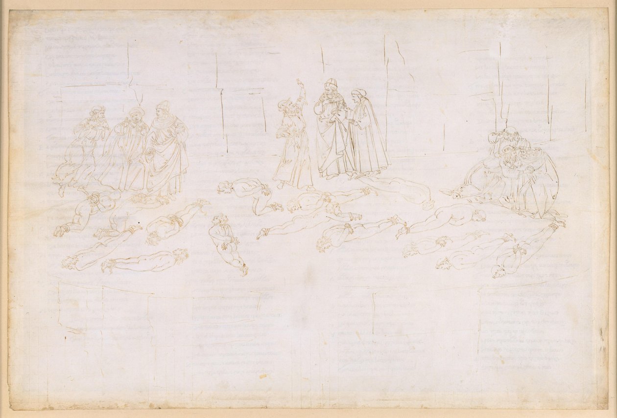 The Divine Comedy, Purgatorio XXI. Fifth Ring of Purgatorio: Penance of the Avaricious and Prodigal; Appearance of Statius by Sandro Botticelli