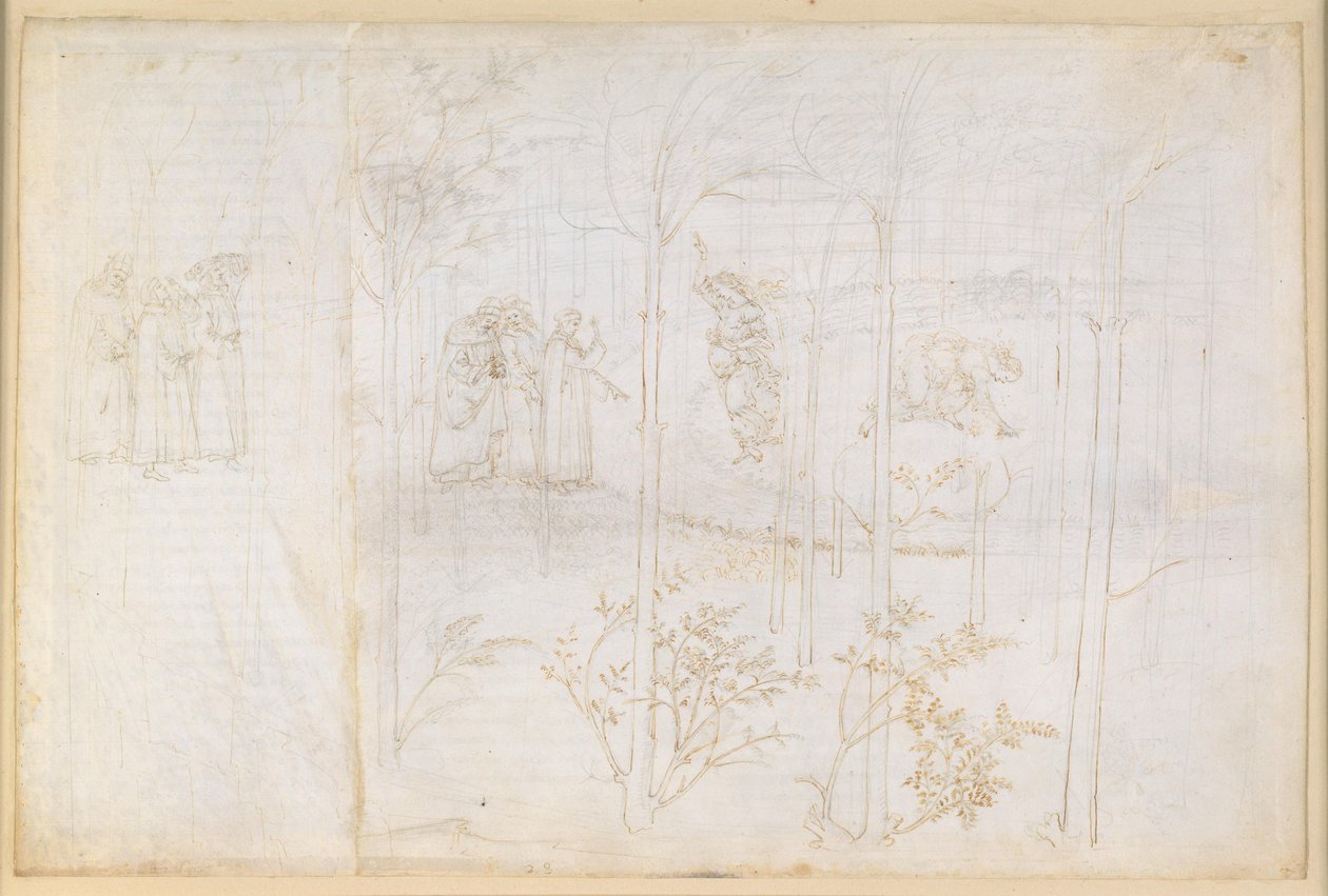 The Divine Comedy, Purgatorio XXVIII. The Earthly Paradise: Dante and Matelda at the Lethe Stream by Sandro Botticelli