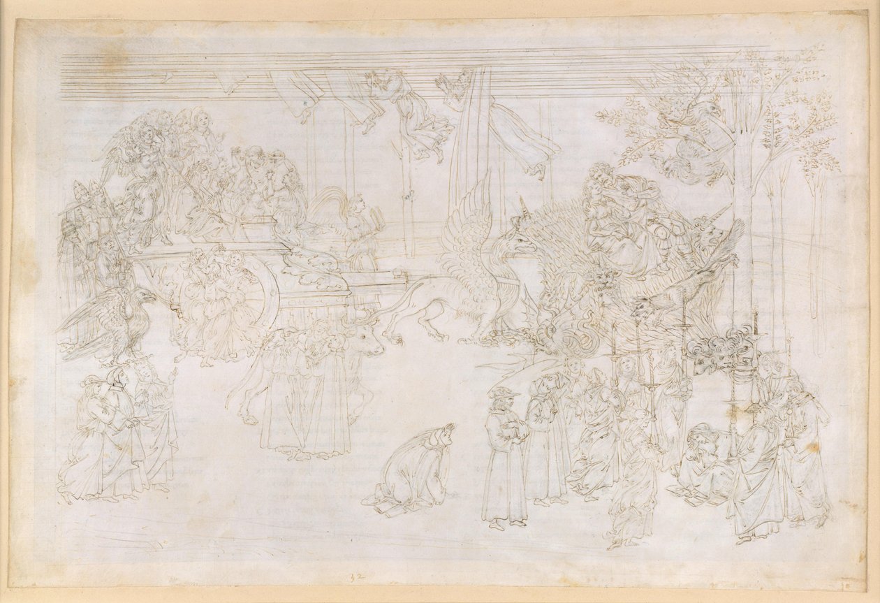 The Divine Comedy, Purgatorio XXXII. The Earthly Paradise: The Tree of Knowledge and the Historical Fate of the Church by Sandro Botticelli