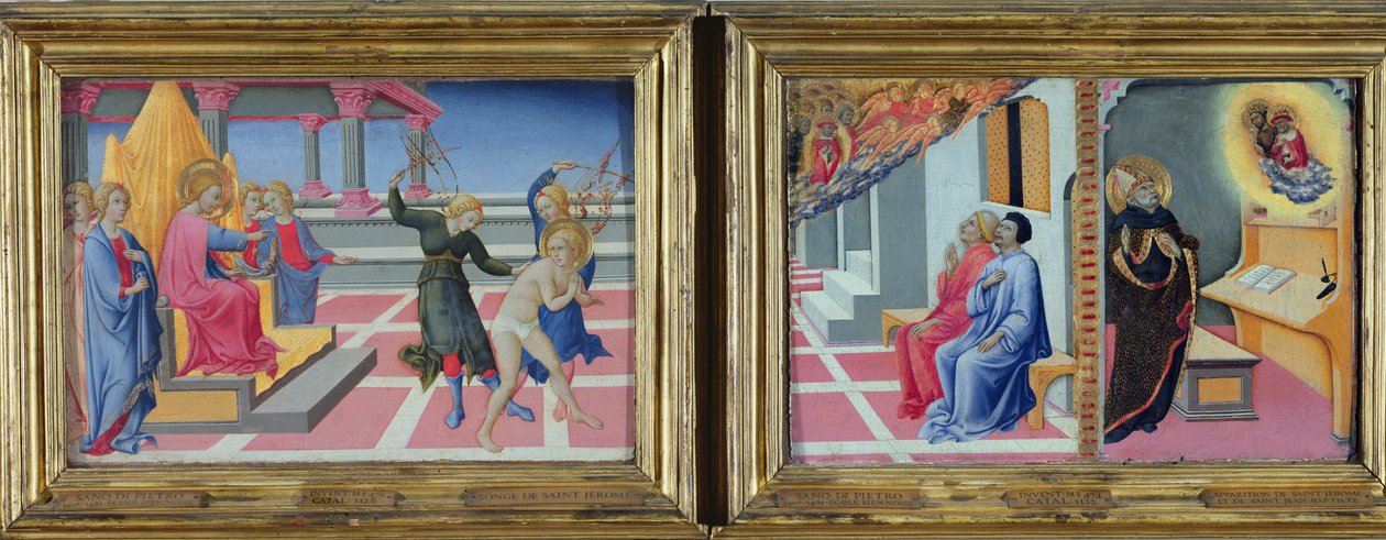 The Dream of St. Jerome and the Apparition of St. Jerome to Sulpicius Severus and St. Augustine, 1444 by Sano di Pietro