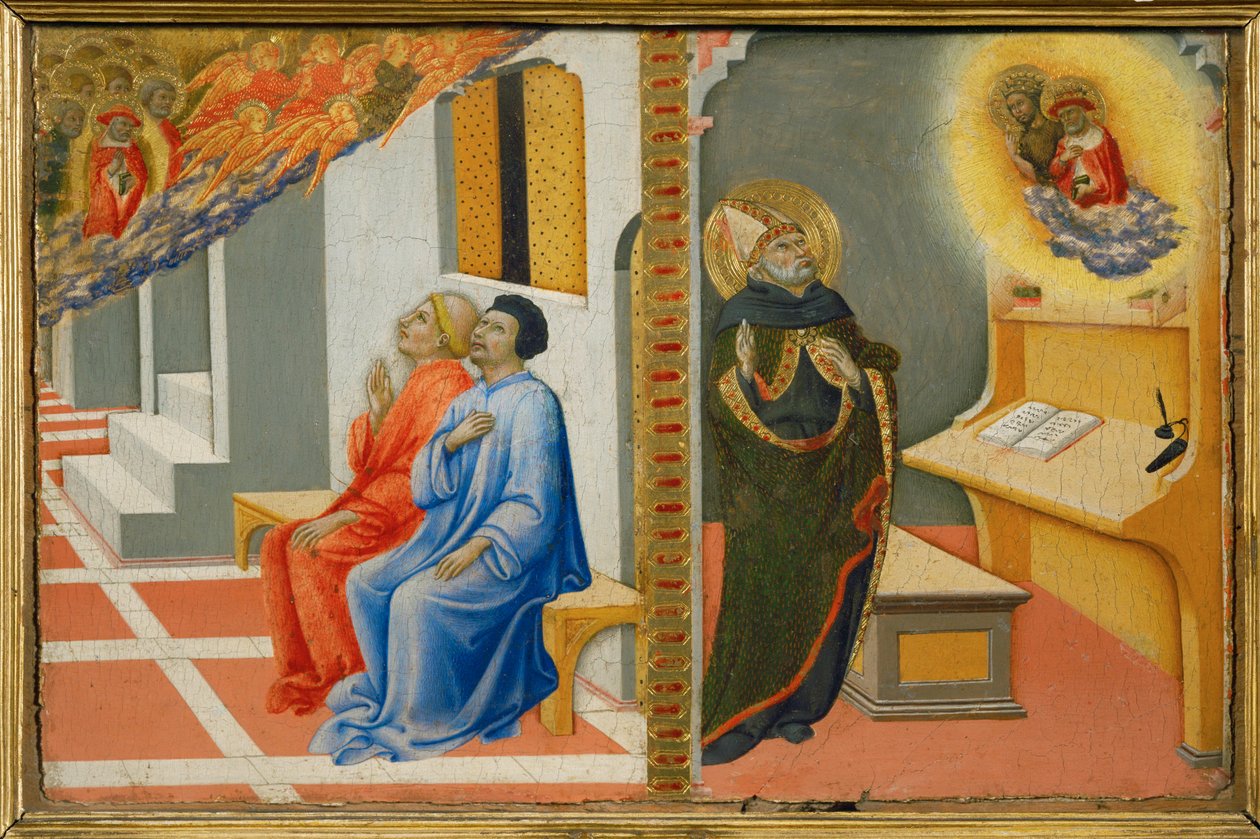 After His Death, Saint Jerome Appears to Sulpice Severius, Then to Saint Augustine, Together with Saint John Baptist by Sano di also Ansano di Pietro di Mencio Pietro