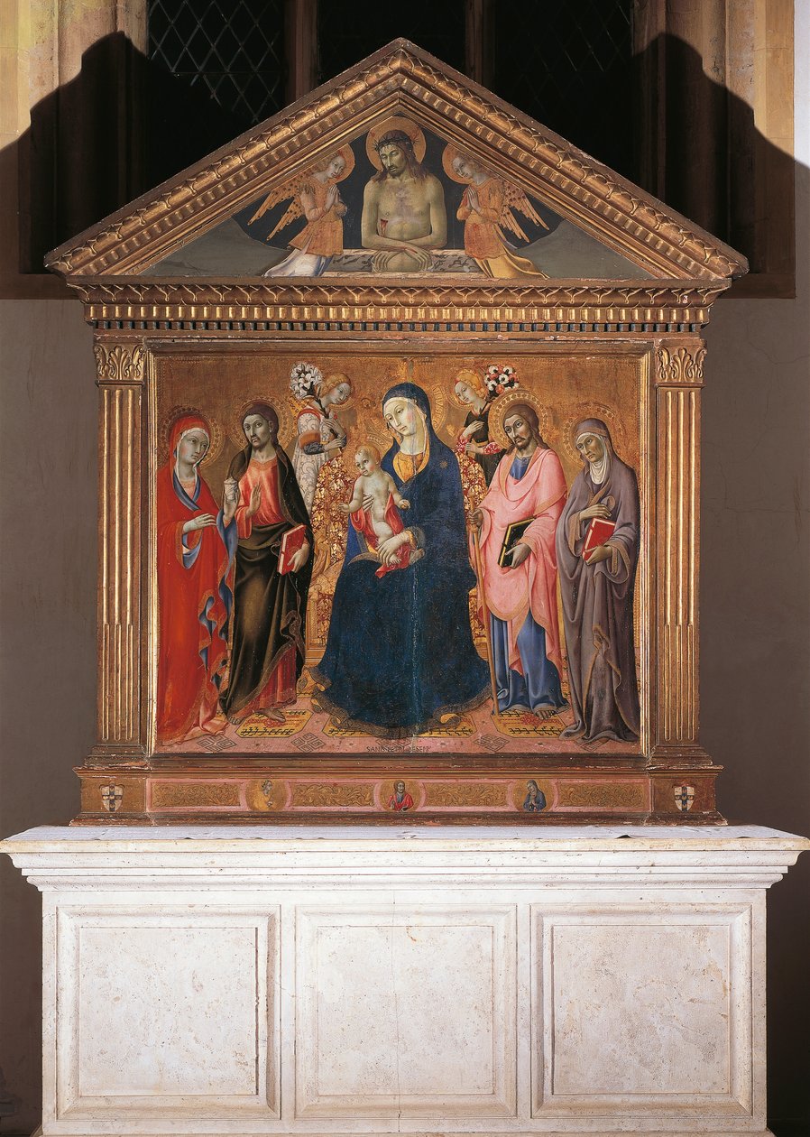 Madonna and Child with Saints and Christ in Pieta by Sano di also Ansano di Pietro di Mencio Pietro