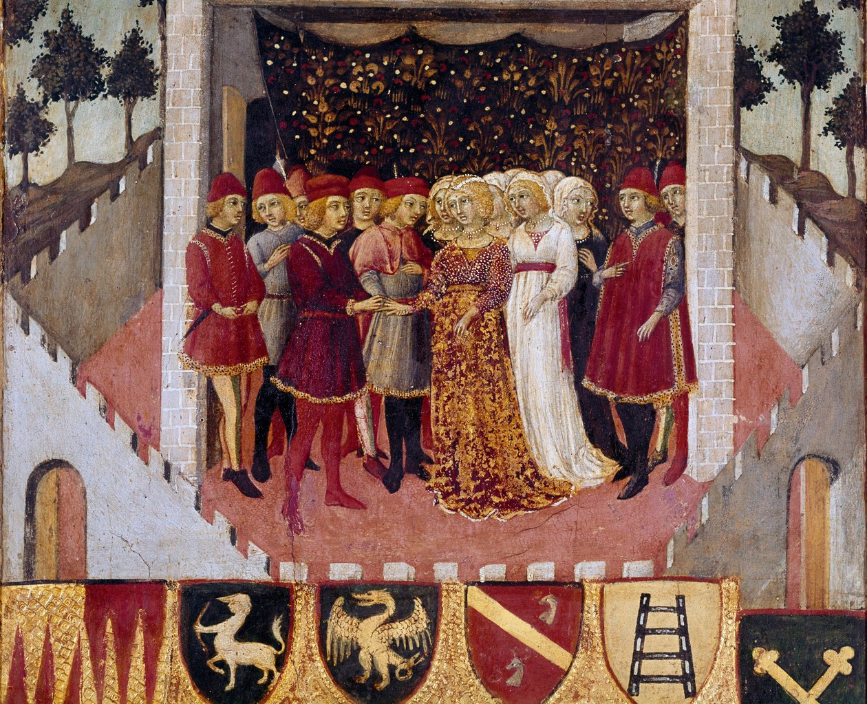 Wedding ceremony of a couple of the nobility of the city of Siena by Sano di also Ansano di Pietro di Mencio Pietro