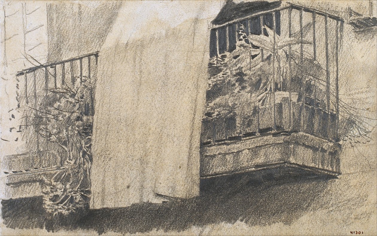Balcony with Flowers and Curtain by Santiago Rusiñol