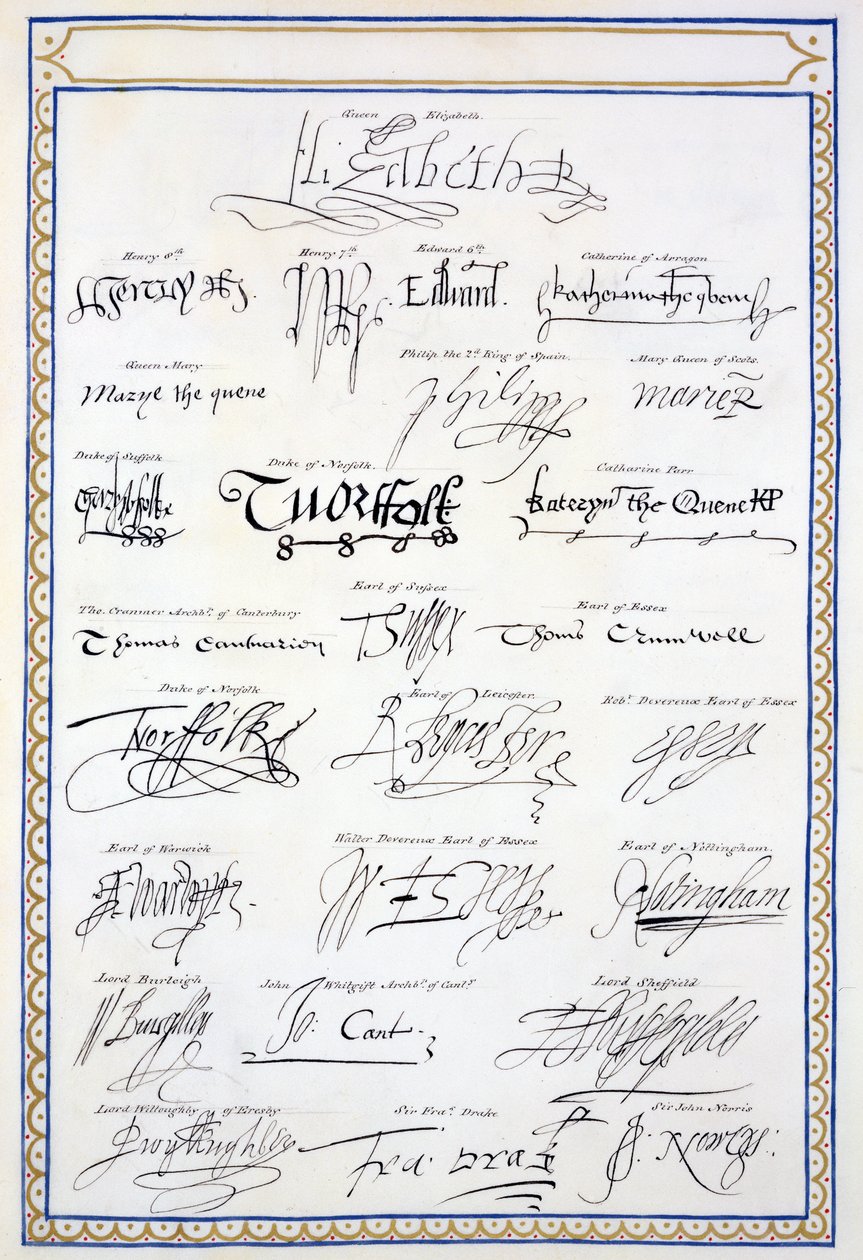 Reproduction of Signatures of the Tudors and Their Court from 
