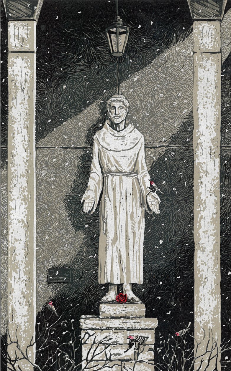 St Francis in the Snow, 2023 by Sarah Drummond