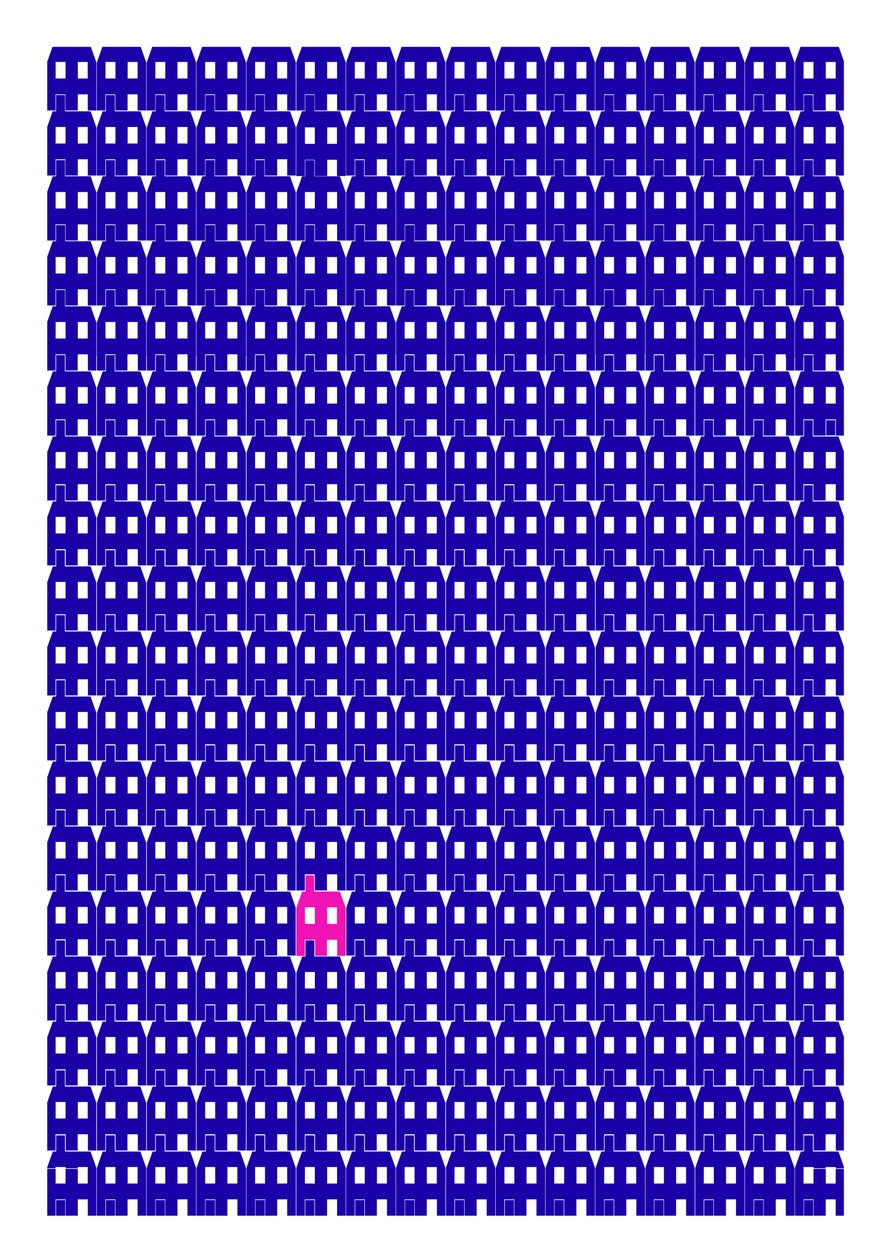 Blue Paper House Repeat Print, 2014 by Sarah Evans