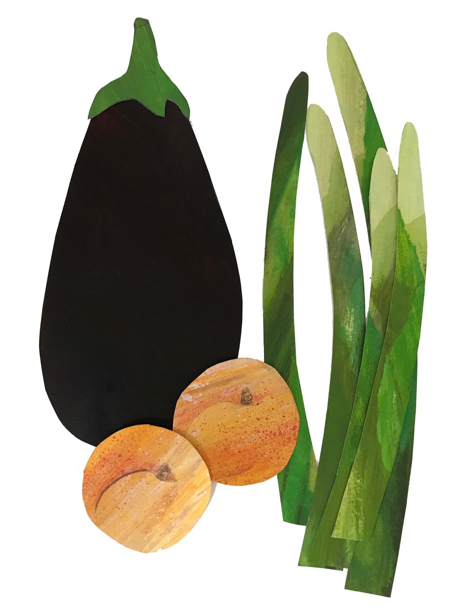 Asparagus, Apricots, Aubergine by Sarah Thompson Engels