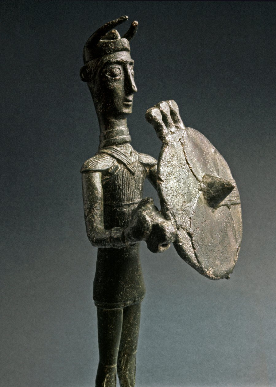 Bronze statuette of warrior with shield. 8th-7th century BC. Museo Nazionale Preistorico Etnografico 