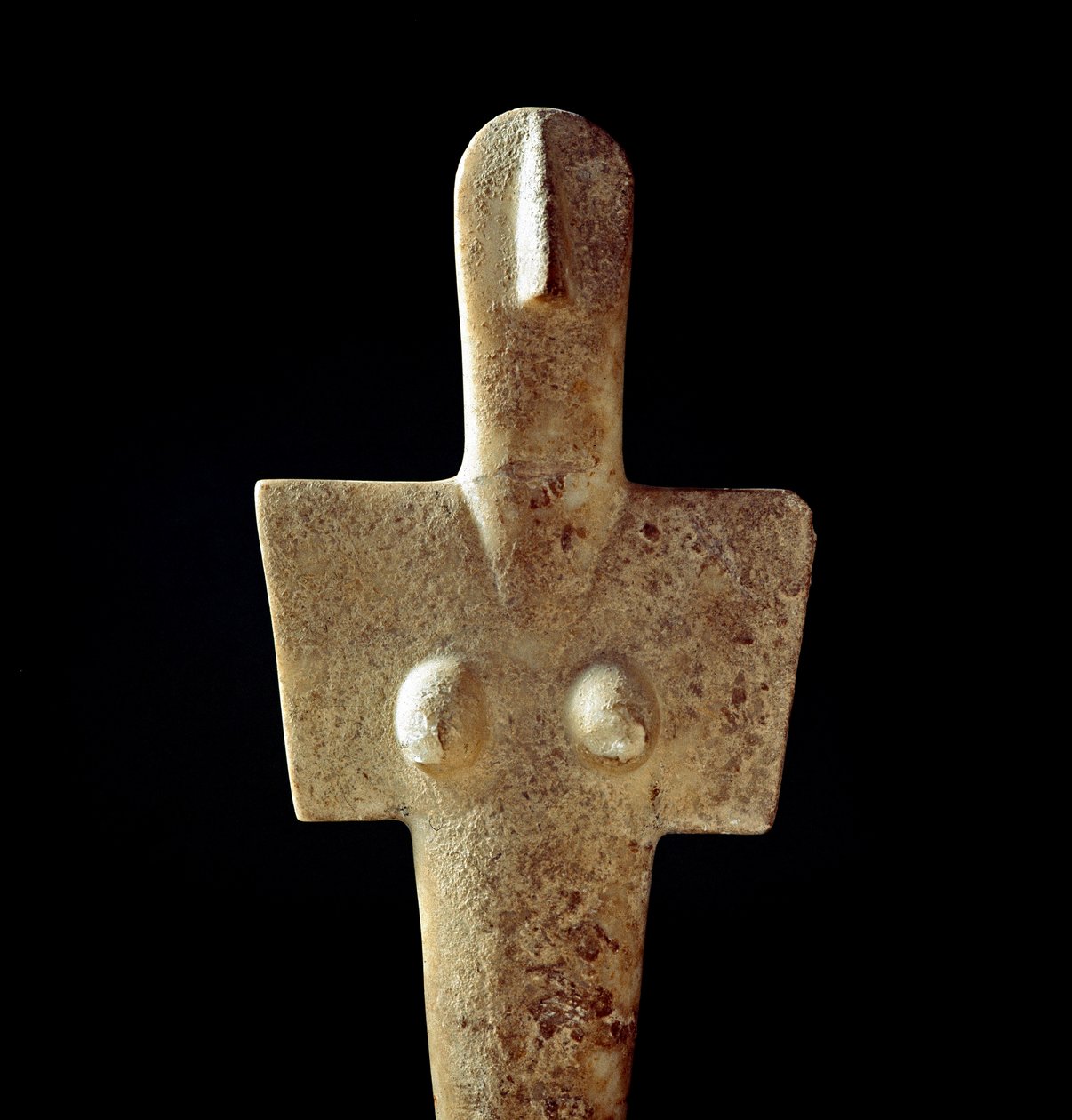 Nuragic culture: limestone statuette of mother goddess, cycladic type idol, from Senorbi dating from the prenuragic period. Cagliari, Museo Nazionale Archeologico, Sardinia, Italy by Sardinia Nuragic Civilization