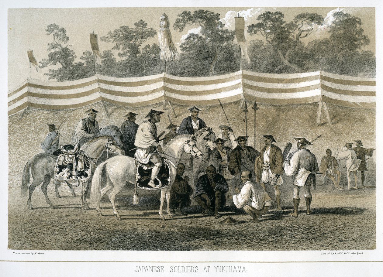 Japanese soldiers at Yukuhama, Japan by Sarony and Co