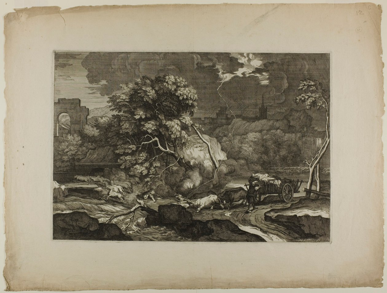 Cart Drawn by Two Pairs of Oxen in a Storm by Sébastien Bourdon