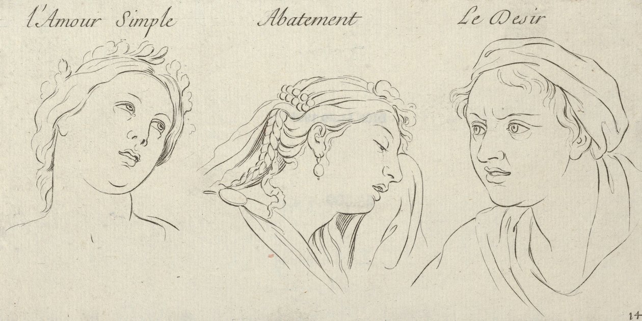 Simple Love, Dejection, Desire from Characters of Passions, engraved on..., 1695-1720 by Sébastien Le Clerc the Younger