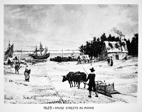 Paved streets in Maine in 1625 by School American