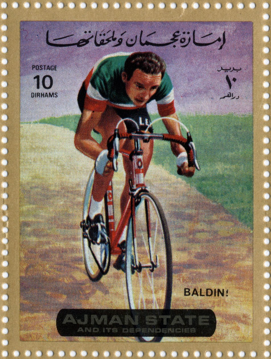 UAE Stamp Representing Cyclist Ercole Baldini (Born 1933) by School Arabic