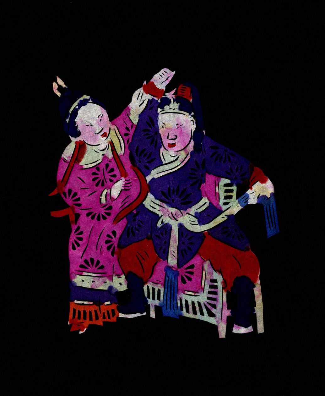 A Couple Practicing Martial Art. Painted Paper or “Jian Zhi”, Chinese Folk Art, Leonard de Selva, China, 2006 by School Chinese
