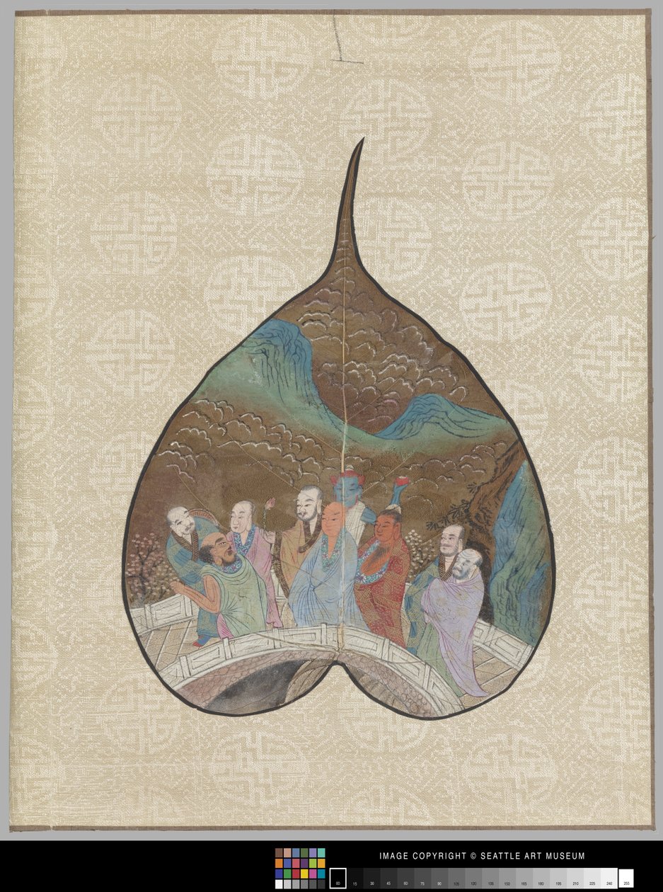 Bodhi Leaf with Luohan Painting by School Chinese