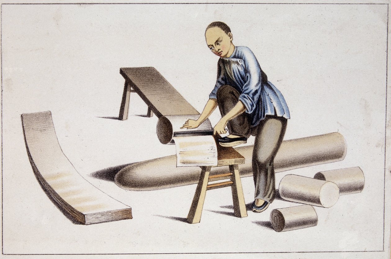How to cut the substance of Chinese paper (according to a Chinese drawing) - early 19th century by School Chinese