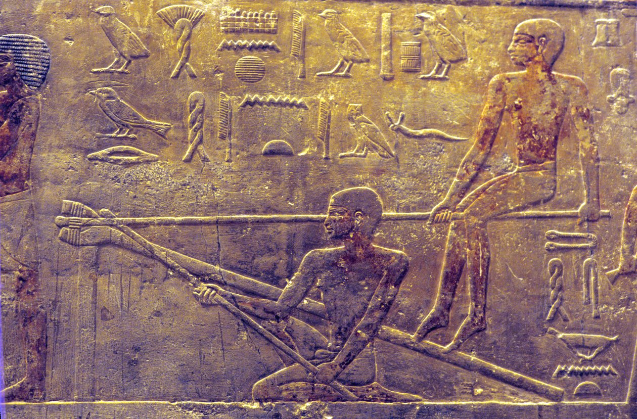 Ancient Egypt, Wall Carving/Painting, Mastaba/Tomb of Ti, Saqqara, 5th Dynasty, Shipbuilding by School Egyptian