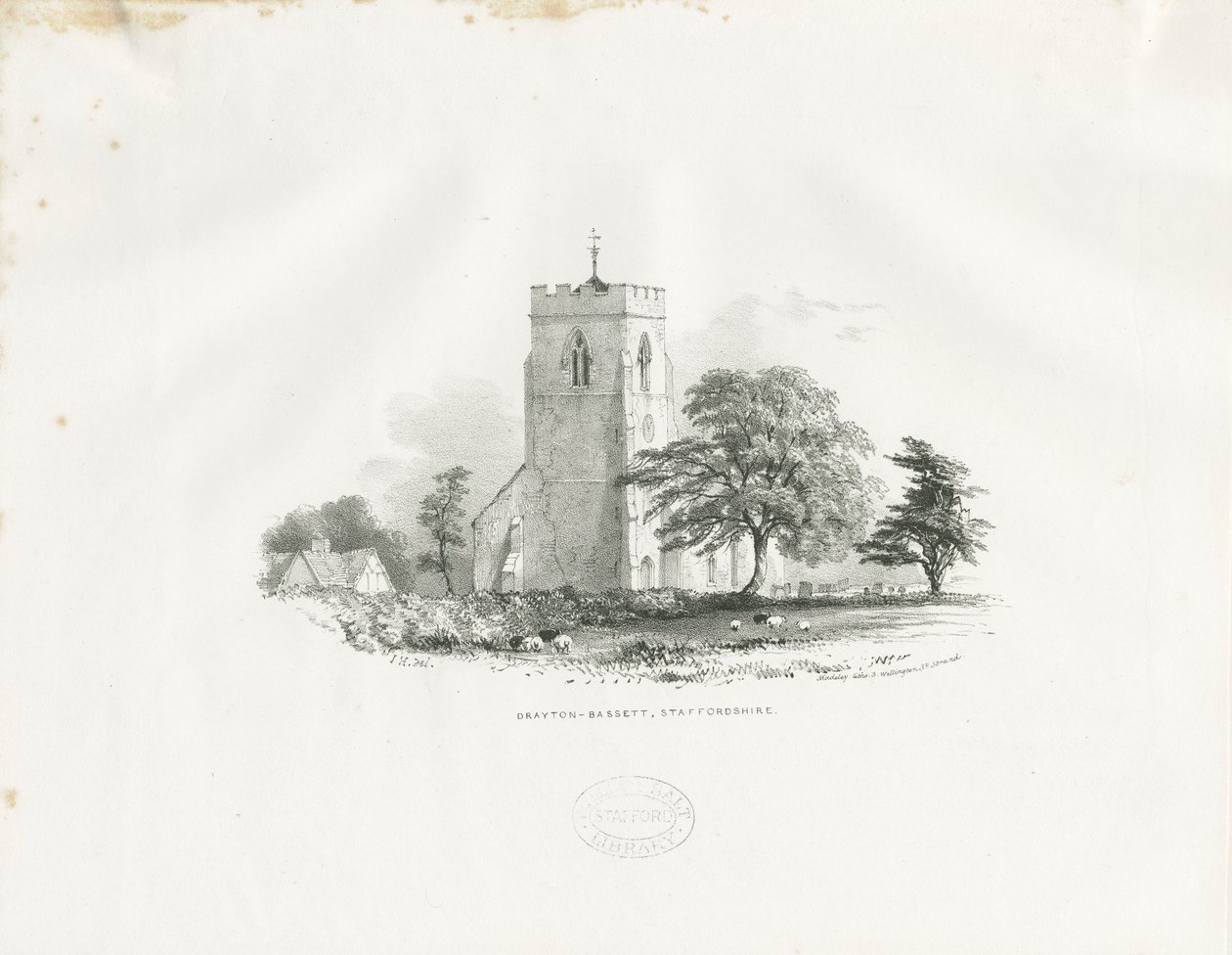 Drayton Bassett Church: lithograph (vignetted), nd [c 1825-30] by School English