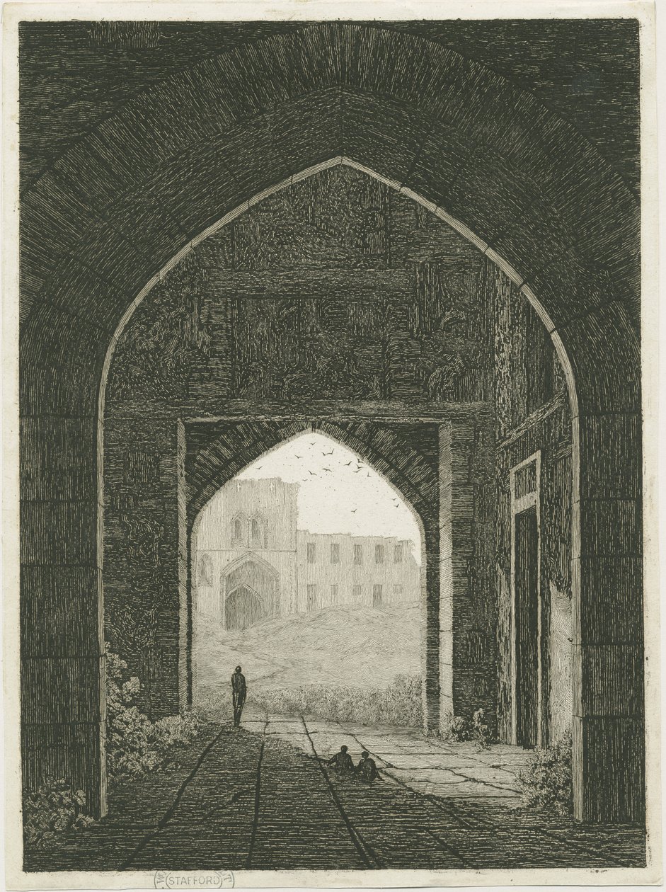 Dudley Castle - Gatehouse and North Gateway: etching, nd [?19th cent] by School English