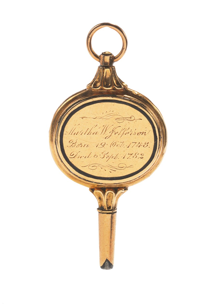 Memento mori engraved watch key, with lock of hair of Martha Wayles Jefferson, French or English, late 18th - early 19th century by School European