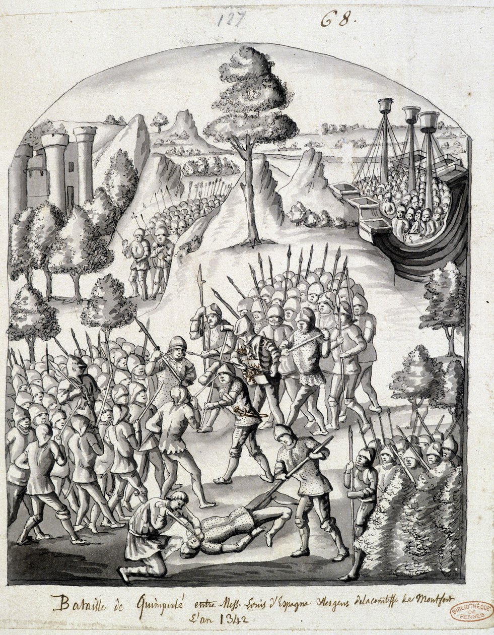 Battle of Quimperlé between Messire Louis of Spain and the people of the Countess of Montfort by School French