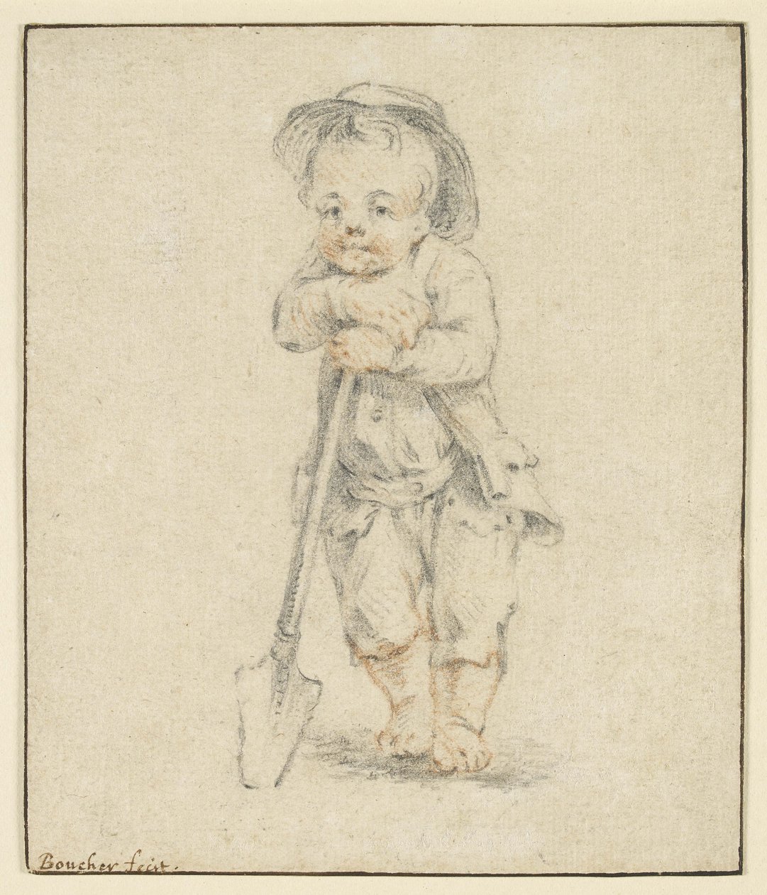Boy Leaning on a Spade by School French