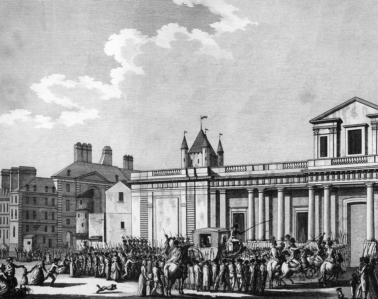 French Revolution: Transfer of the royal family to the Temple prison in Paris on 13 August by School French