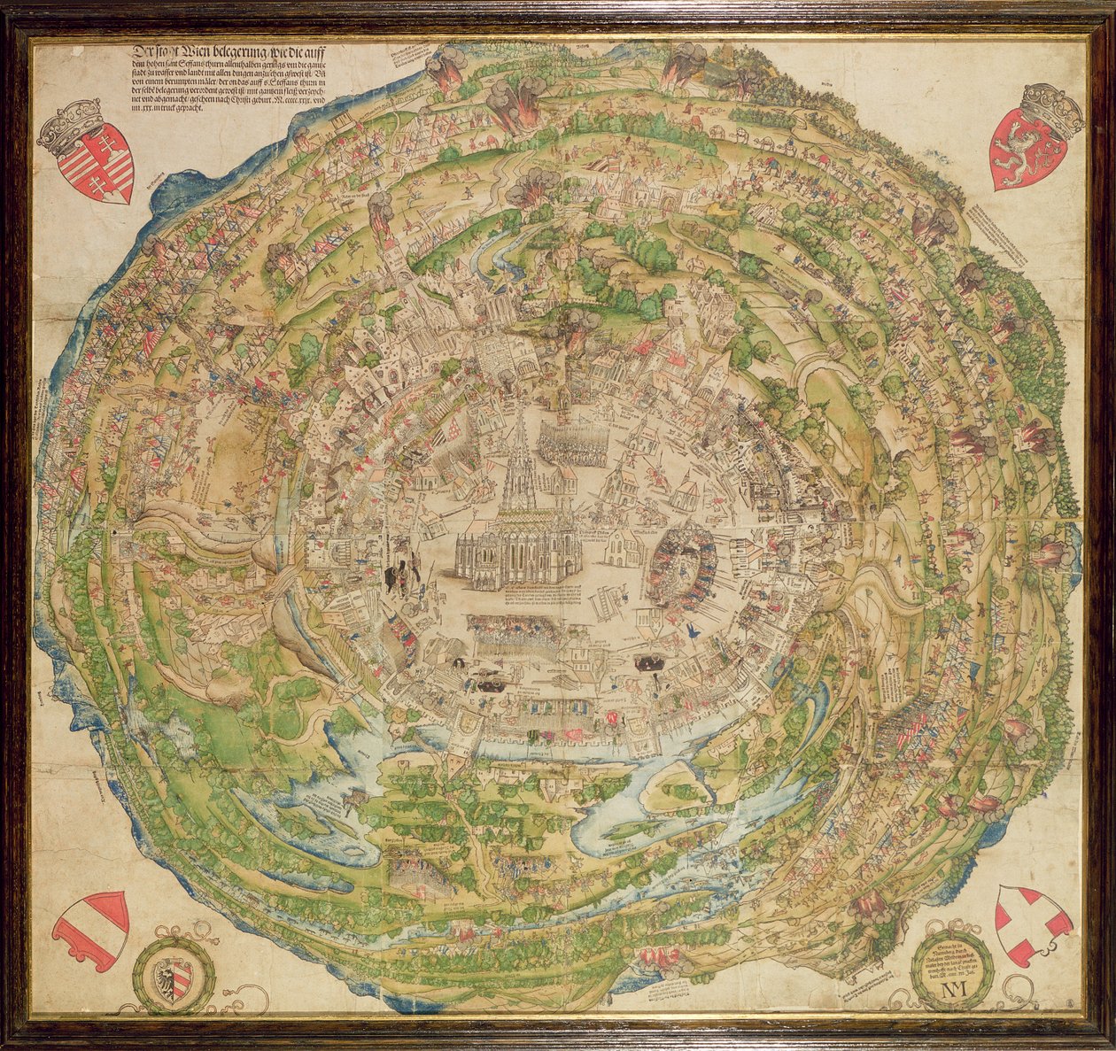 Circular Map of Vienna during the Turkish siege by School German