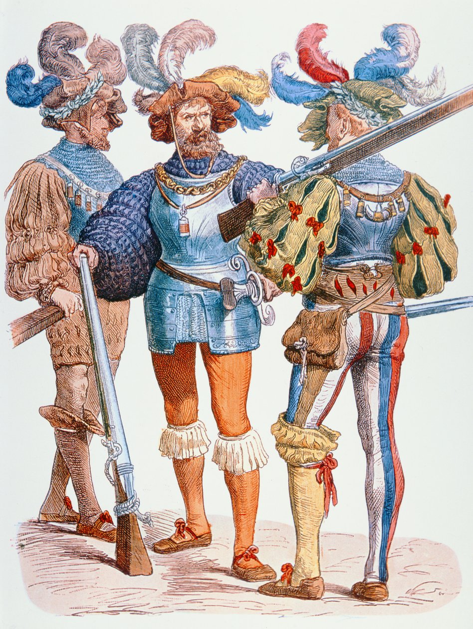 German soldiers of the 16th century, armed with matchlock muskets by School German