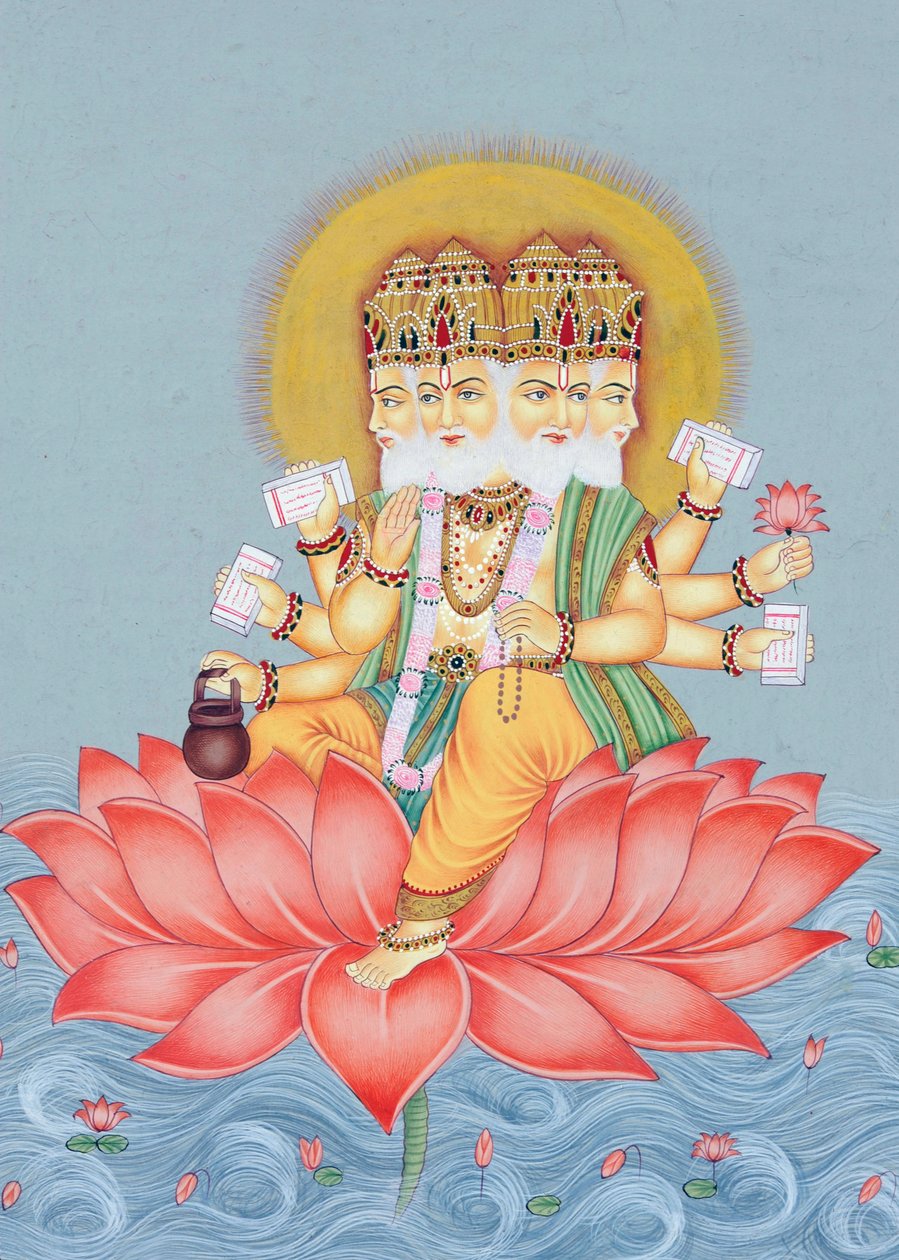 Miniature Painting of Brahma God by School Indian