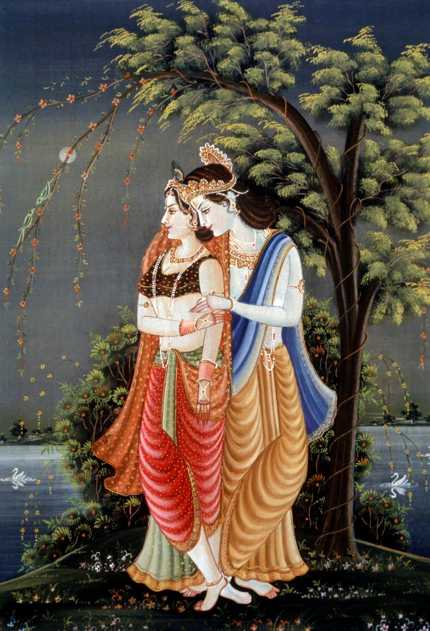 Miniature Painting of Radha Krishna, India by School Indian