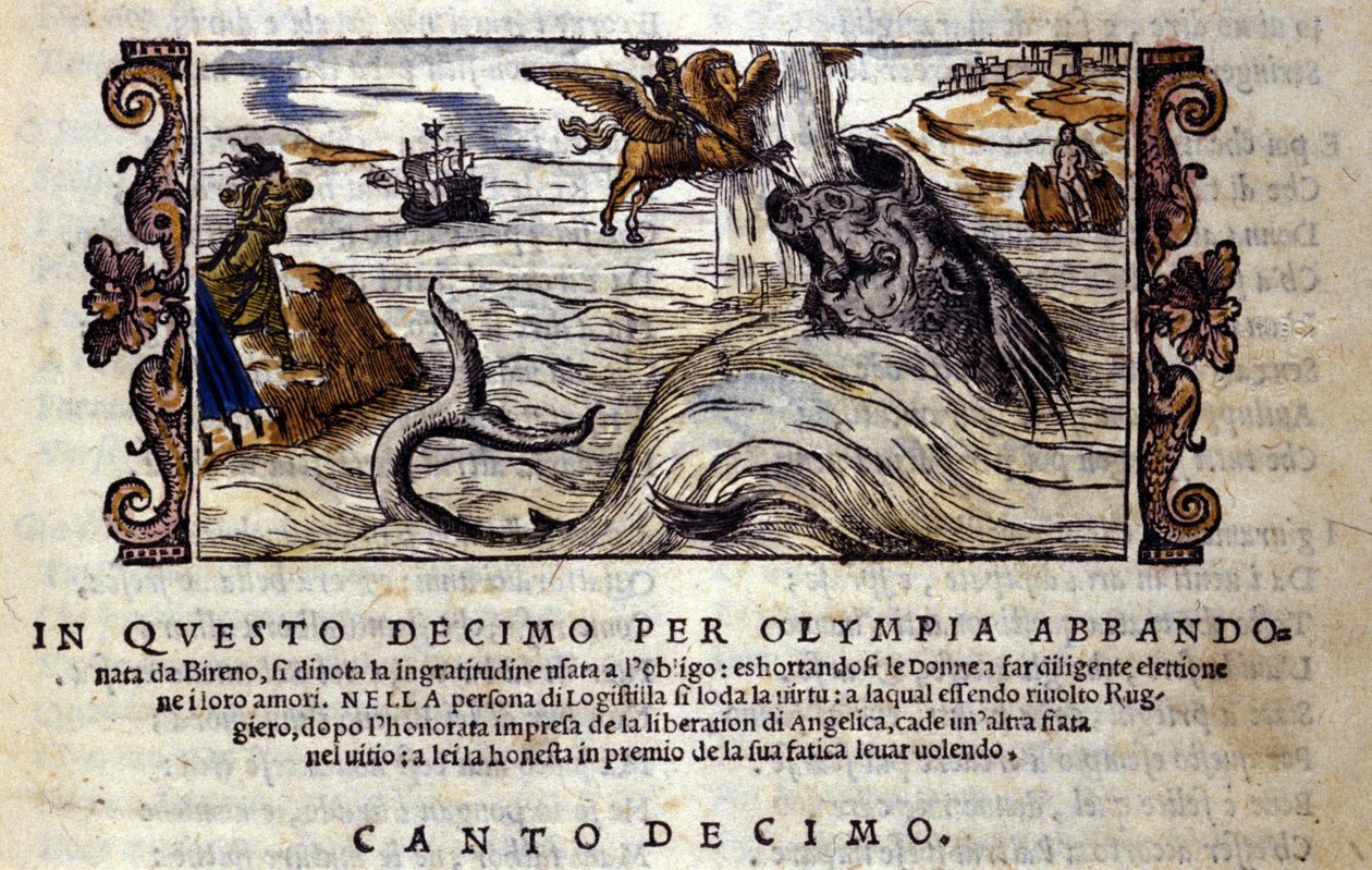 Scene of the chivalrous poem of Orlando Furioso (The Furious Roland) by Ludovico Ariosto by School Italian